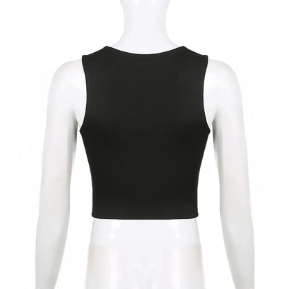 Sleeveless Collar Crop Top Women Tank Tops Casual Y2K Summer 2024 Black T Shirts Sexy