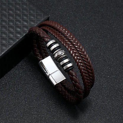 Trendy Leather Bracelets For Men Stainless Steel Bracelet 21CM Multilayer Braided Rope Bracelets for Male Jewelry Gifts 22 21