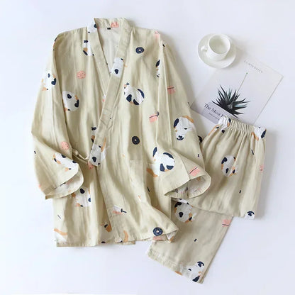 Japanese-style kimono cotton fresh style pajamas suit female casual spring and summer pajamas pajamas two-piece home service 05