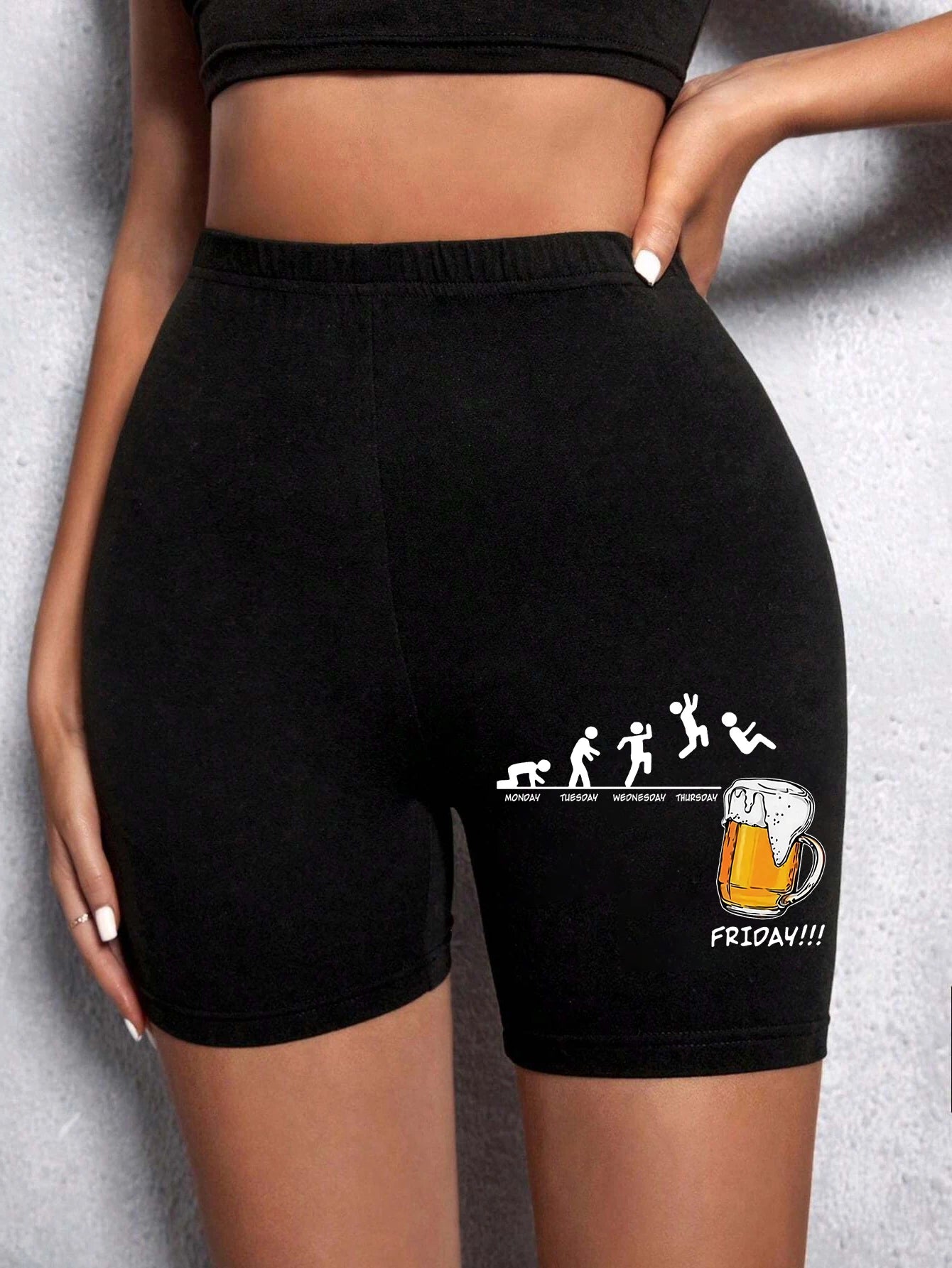 Trend Women Sports Shorts Simple White Line Letter Graphic Print Tight Shorts High Elastic Comfortable Soft Thin Female Clothes