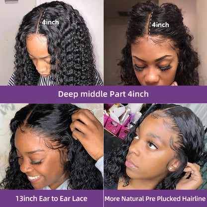 Deep Curly Bob Wigs Natural Color 180% Density 13x4 Lace Frontal Wigs Peruvian Remy Human Hair 4x4 Closure Short Bob Wigs Curly