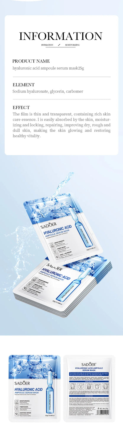 12pcs Hyaluronic Acid Hydrating Facial Mask Sheet Masks For Face Hydrating Shrinking Pores Moisturizing Face Masks Skin Care