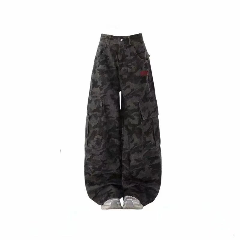 Y2K fashion retro cartoon embroidered women wide-leg jeans casual Harajuku loose pants street personality high-waisted jeans