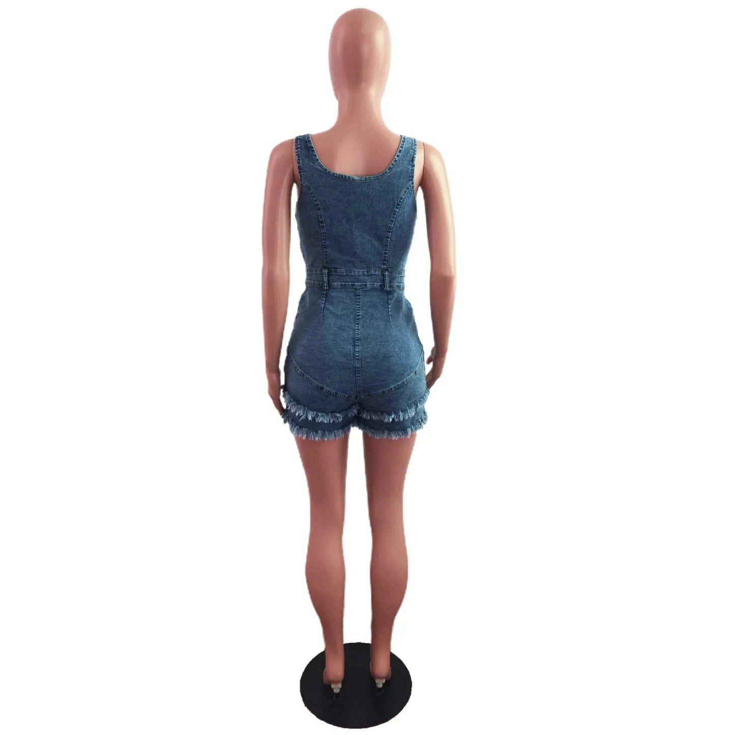 Women Denim Rompers Shorts Jeans Overalls High Waist Spliced Washed Jean Tassel Pockets One Piece Casual Skinny Solid 2025