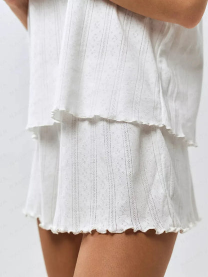 SURI Women's Pajamas Set Summer Short Sleepwear 2 Piece Set For Women Casual Home Round Neck Suit Breathable Knitted Fabric