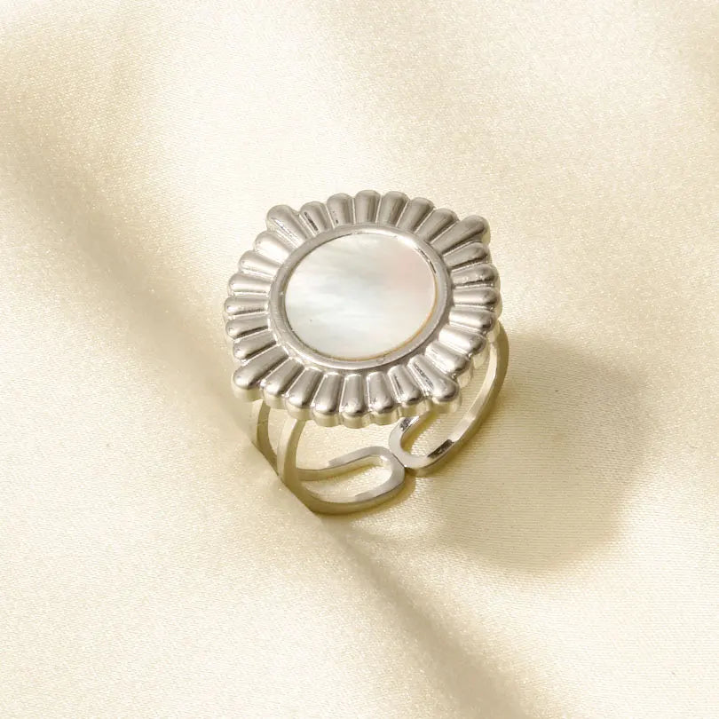 Sea Jewelry Shell Leaf Geometric Round Stainless Steel Rings For Women Men Accessories Open Adjustable Ring Beach Holiday Bagues J925-S-W adjustable