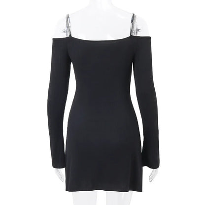 Sexy Black Dresses Autumn New Women Mini Dresses Streetwear Fashion Folds Long Sleeves V-Neck Dress Casual Slim Elegant Clothing