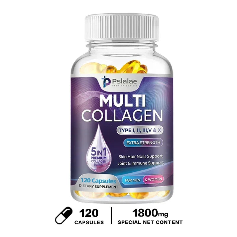 Multiple Collagen Complex - Types I, II, III, V, and X - Hair, Skin, Nail, Bones, Joint Health Support 120 Capsules