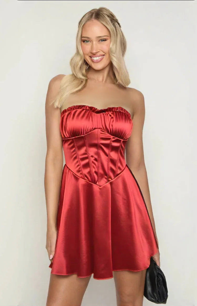 Sexy Mini Dress for Women European and American Style Fishbone Tank Top Cross-Border New Arrival Summer Fashion Female Clothing