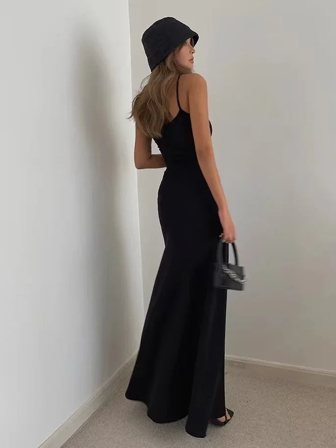 2024 Summer Women's New Fashion Simple Temperament Suspender Long Backless Slim Waisted Sexy Sweet And Spicy Casual Dresses Badiee Stylez