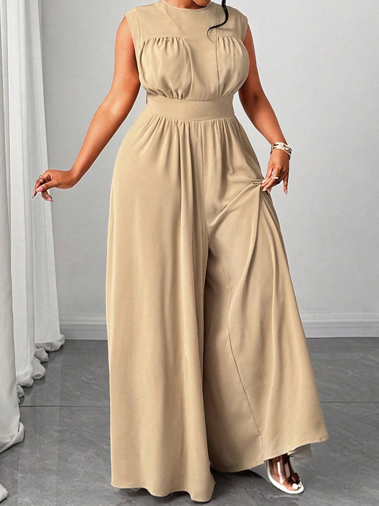 Women Plus Size Jumpsuits Floral Print V-Neck Sleeveless Summer Wide-Leg Rompers Overalls with Pockets