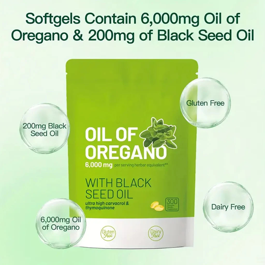 300 Capsules Oil Of Oregano with Black Seed Oil - Natural Antioxidants for Fitness Nutritional Support - Highly Effective - Badiee Stylez