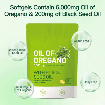 300 Capsules Oil Of Oregano with Black Seed Oil - Natural Antioxidants for Fitness Nutritional Support - Highly Effective - Badiee Stylez