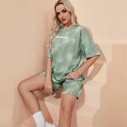 2Piece Suit Women T-Shirt Shorts Set Tie Dye Loose tshirt and wide leg middle shorts with pockets female Casual Soft Summer Sets