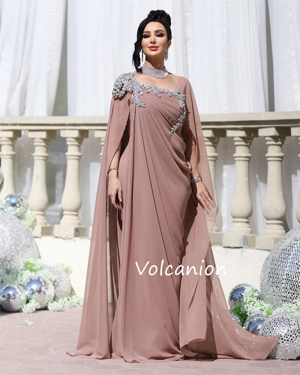 Customized Chiffon Pleat Sequined A-line Square Neck Long Dresses Bespoke Occasion Evening Formal Exquisite Badiee Stylez