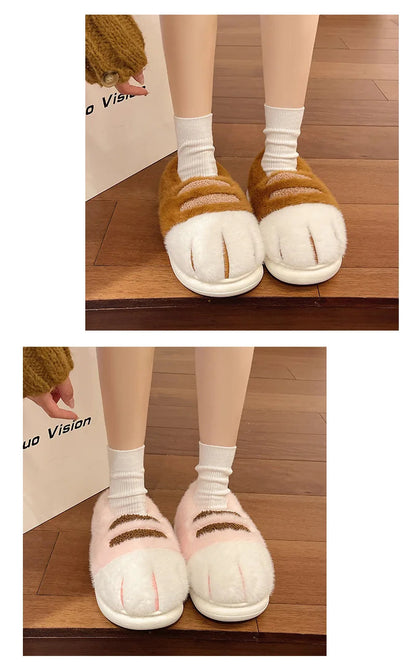 New Adorable Kitty Claw Slippers Women's Home Shoes Non Slip Furry Mules Female Fashion Warm Fluffy Slides Outdoor Cat Slippers Badiee Stylez