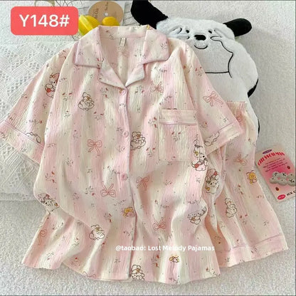 Cute Pink Cloud Cotton Spwear Bear Print Home Clothes Long Sve ort Sve Women's Comfortable Home Suit Summer Thin