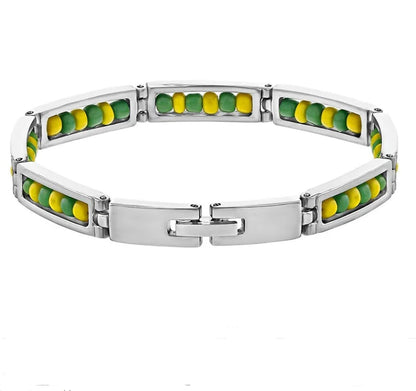 Wholesale New Arrival Stainless Steel Jewelry Green and Yellow Color Orula Elegua Bracelet Mix Beads Unisex Bangle For Women Men Badiee Stylez
