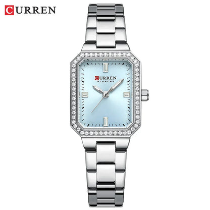 CURREN Women Watch Quartz Watch for Ladies Simple Elegant Dress Wristwatch Stainless Steel Bracelet Silver blue