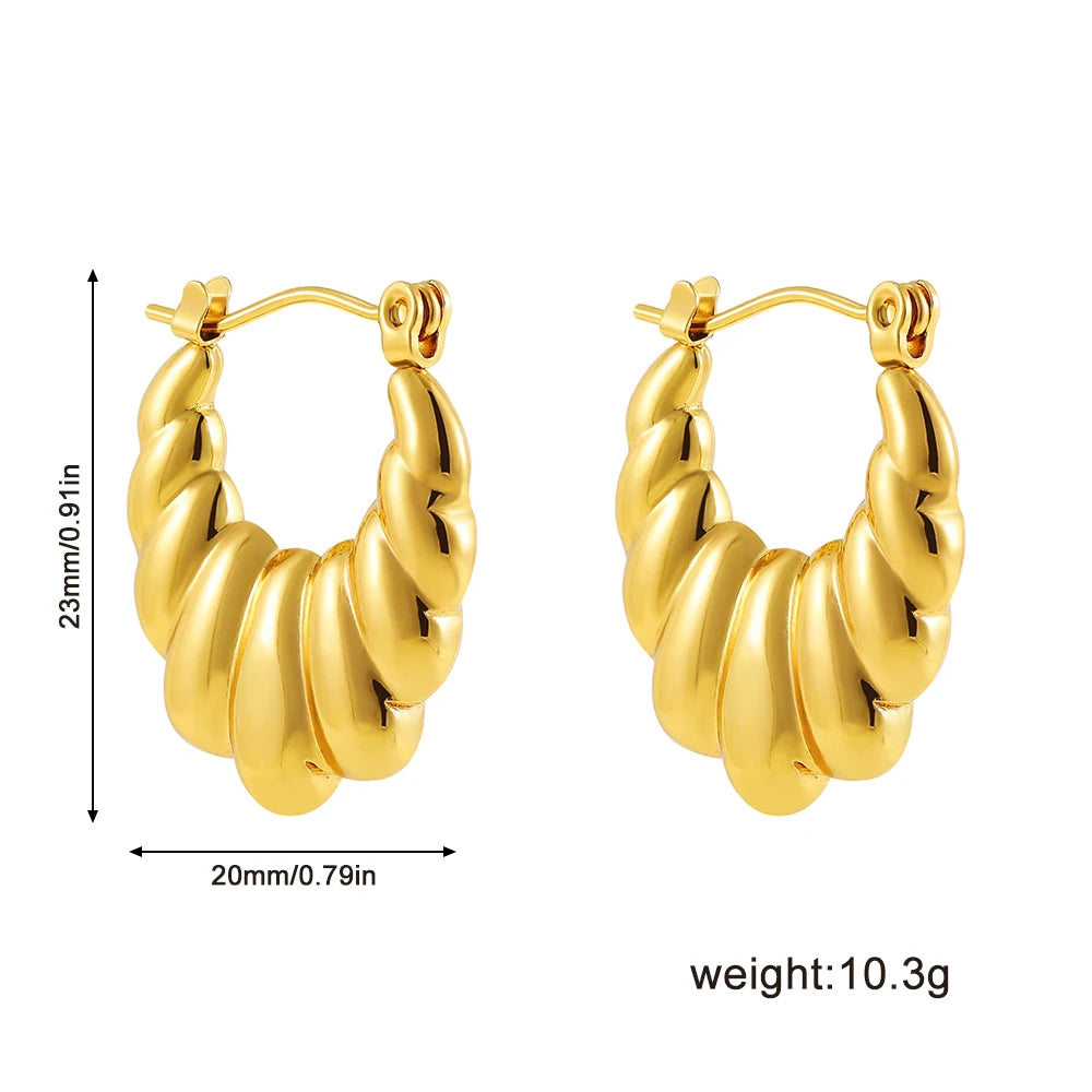 Fashion Glossy Stainless Steel Chunky Hoop Earrings for Women Gold Plated Thick Texture Geometric Circle Earring Vintage Jewelry