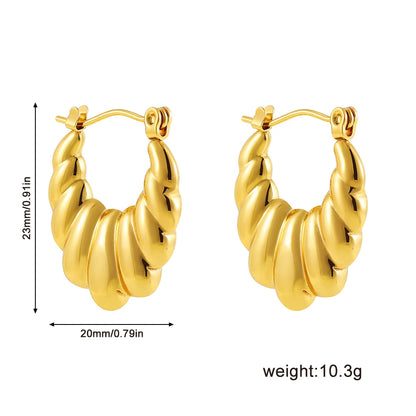 Fashion Glossy Stainless Steel Chunky Hoop Earrings for Women Gold Plated Thick Texture Geometric Circle Earring Vintage Jewelry