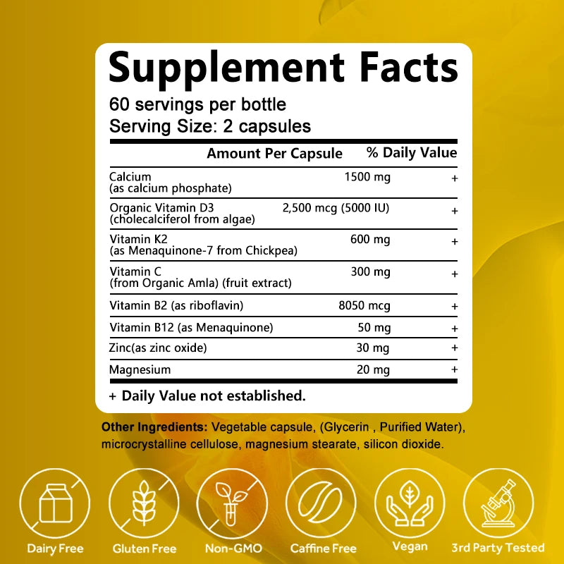 Vitamin D3 + K2 + B2 + B12, Vitamin Supplement for Immune, Heart, Joint, Dental & Bone Health - Easy to Absorb, 120 Capsules