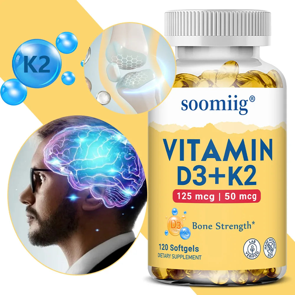 Vitamin D3 K2 - Bone Health & Immune Support Supplement - with 5000 IU Vitamin D and 50 Mcg Vitamin K2, Soy Free