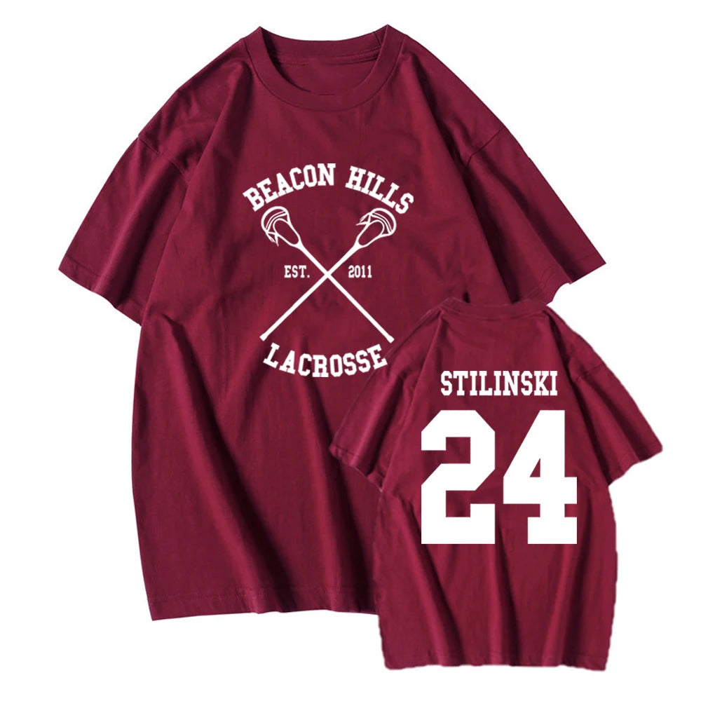 Teen Wolf Shirt STILINSKI 24 LAHEY 14 MCCALL 11 Fashion Print Tees The Original Beef of Chicagoland Shirt Harajuku Y2k 90s Tops Wine Red
