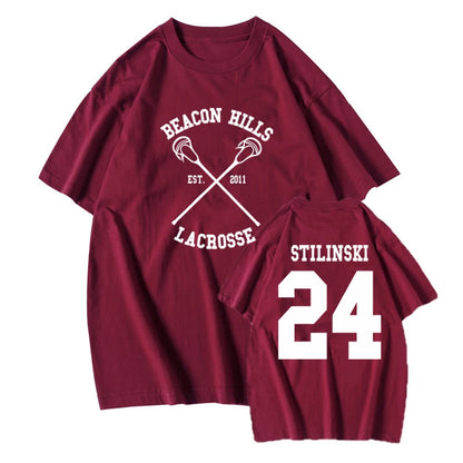 Teen Wolf Shirt STILINSKI 24 LAHEY 14 MCCALL 11 Fashion Print Tees The Original Beef of Chicagoland Shirt Harajuku Y2k 90s Tops Wine Red