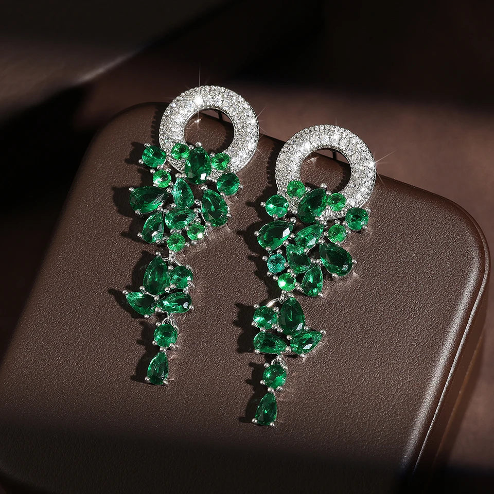 ZAKOL Vintage Sparkling Zircon Flower Dangle Earrings for Women Luxury Crystal CZ Bridal Long Earring Engagement Jewelry Gift