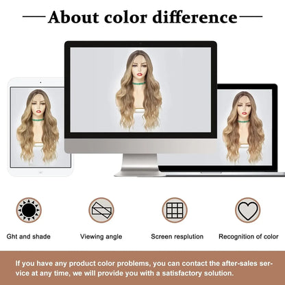 Synthetic Long Lace Wig Matte Silk Ombre Platinum Blonde Wavy Wig for Women 26 Inch Curly Middle Part Extension for Daily