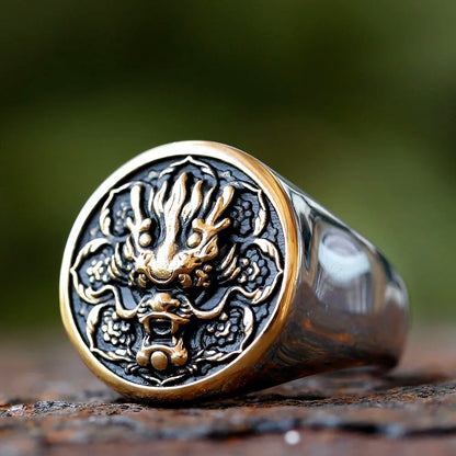 2024 New Fashion 316L Stainless Steel 3D dragon Head Ring High Polished Men's Animal Jewelry for men gift gold