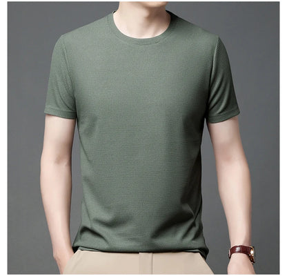 New Summer Waffle Round Neck Short Sleeved T-shirt for Men's Short Sleeved Top Badiee Stylez