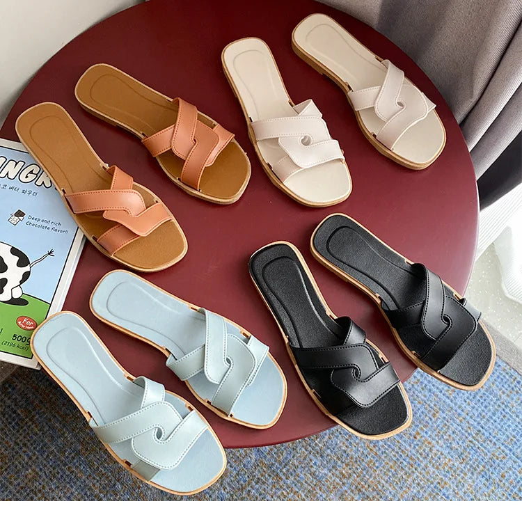 Women's Summer Slides Sandals - Cross Band Design, Ultra Soft Anti-Slip Sole, Lightweight House Slippers for Women, Beach Walkin