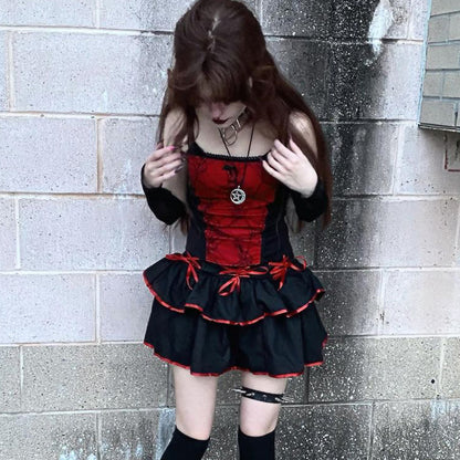 Gothic Cami Tops Y2K Aesthetic Grunge Mall Goth Crop Top Mesh Spider Net Lace Tank Lace Top E-girl Harajuku Slim Tees