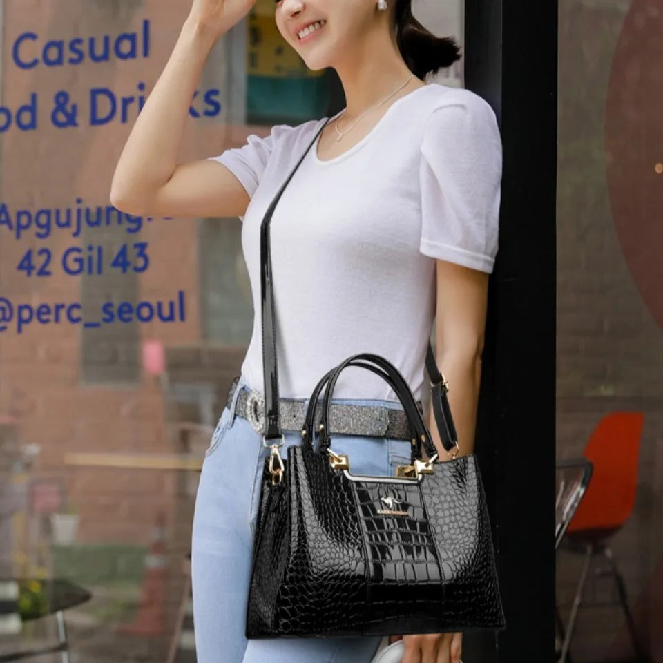Three Layers Women Shoulder Bags Luxury Designer High Quality Patent Leather Messenger Casual Tote Bag Large Capacity Hand bags