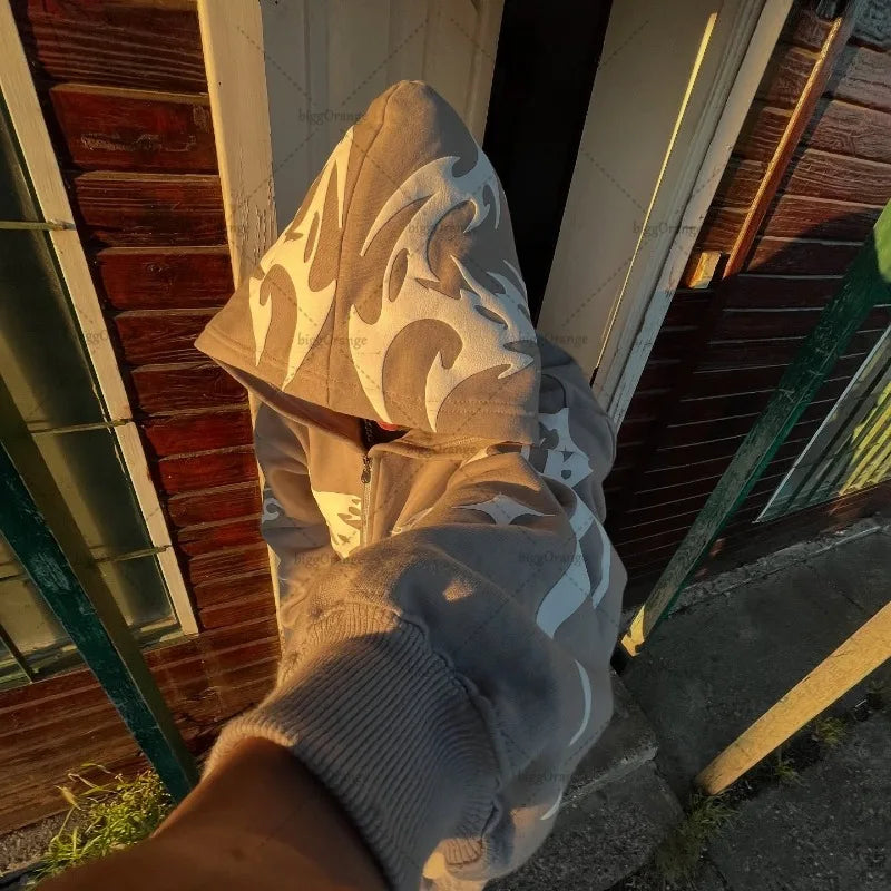 Striped Print Harajuku Gothic Casual Loose Sweatshirt Men Fashion Retro Hip-hop Y2K 2025 Rock Streetwear Oversized Hoodie Women