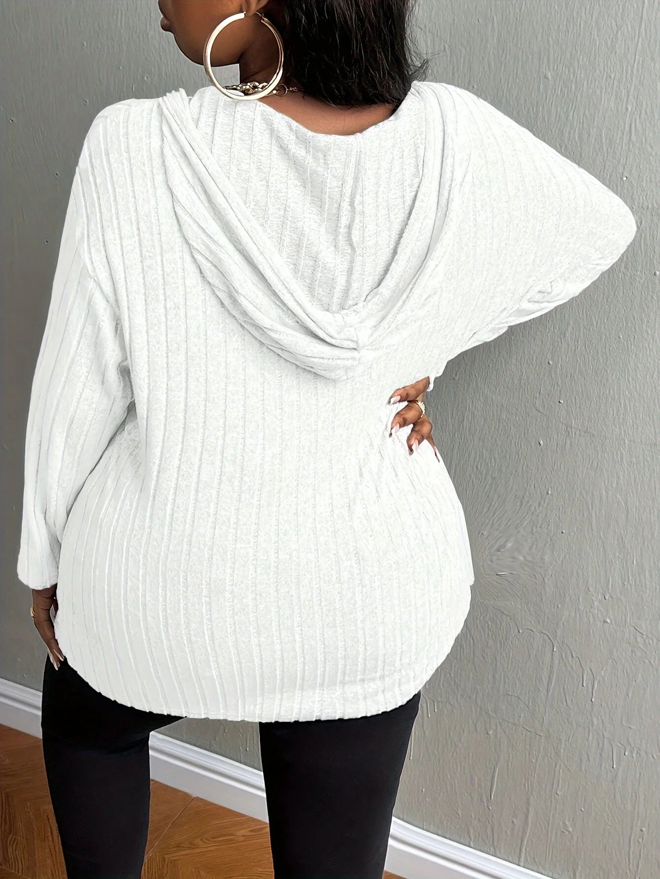 Plus size European and American cross-border autumn and winter new casual solid color half zipper hooded sweatshirt