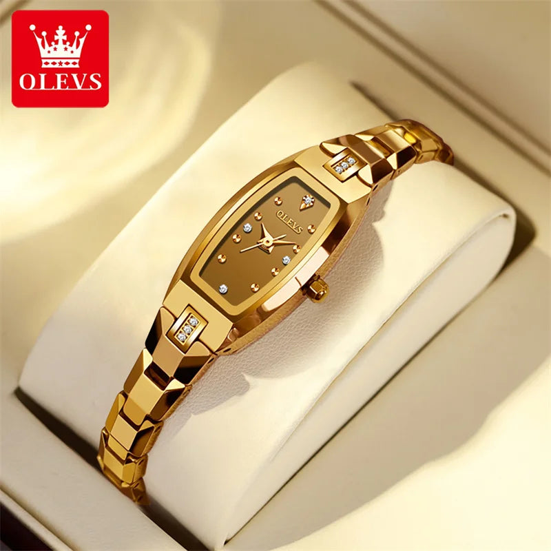 OLEVS Gold Tungsten Steel Women Watches Ultra-thin Luxury Fashion Ladies Waterproof Quartz Watch Relogio Feminino Reloj 2025