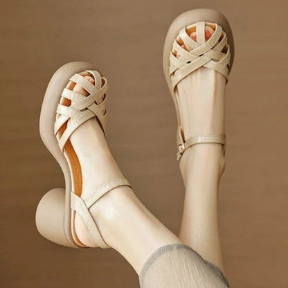 БосоножкиженскиеFashion Retro Women Shoes Summer New Round Heels Thick Soled Anti Slip Roman Sandals Simple Women Heels Sandals Badiee Stylez