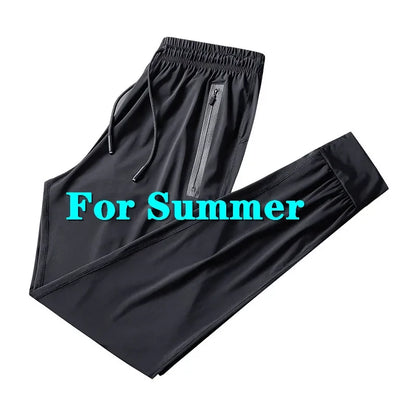 Big Size Men's Pants Ice Silk Stretch Elastic Waist Sweatpants Men Summer Casual Sport Joggers Black Mesh Trouser Male Large 9XL Black silk sweat leg