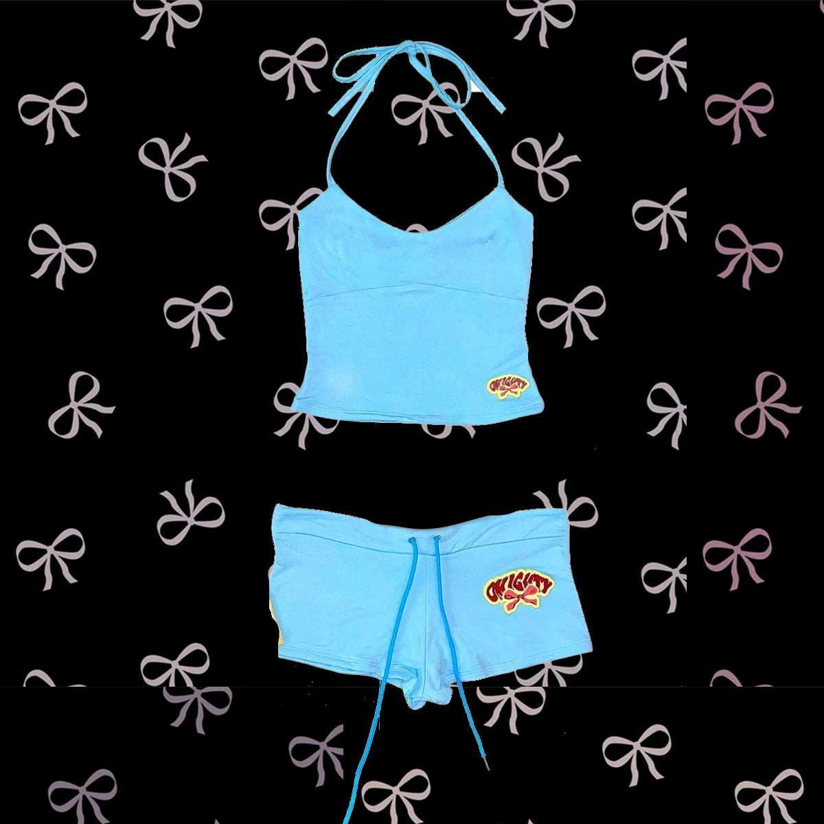 Y2k Crop Top Graphic Letter Print Grunge Streetwear Harajuku Camis Casual Summer Camis EmoGirl Aesthetics Women Shorts Sexy Pant Blue