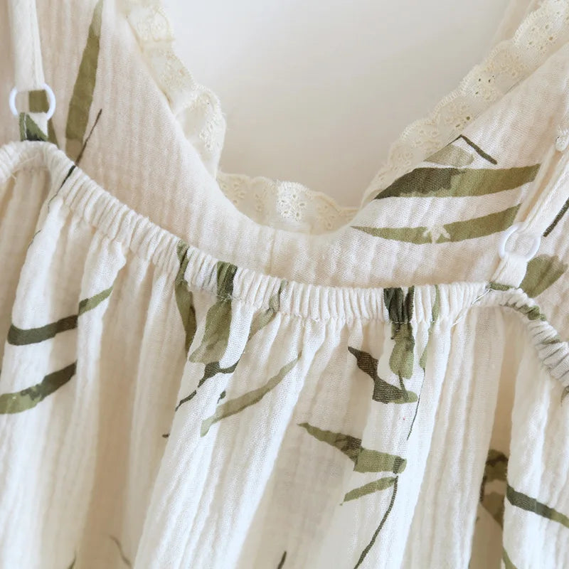 2025 Summer New Women's Two Piece Set of 100% Pure Cotton Crepe Cloth with Chest Cushion Sleepwear Sweet and Cute Home Fury