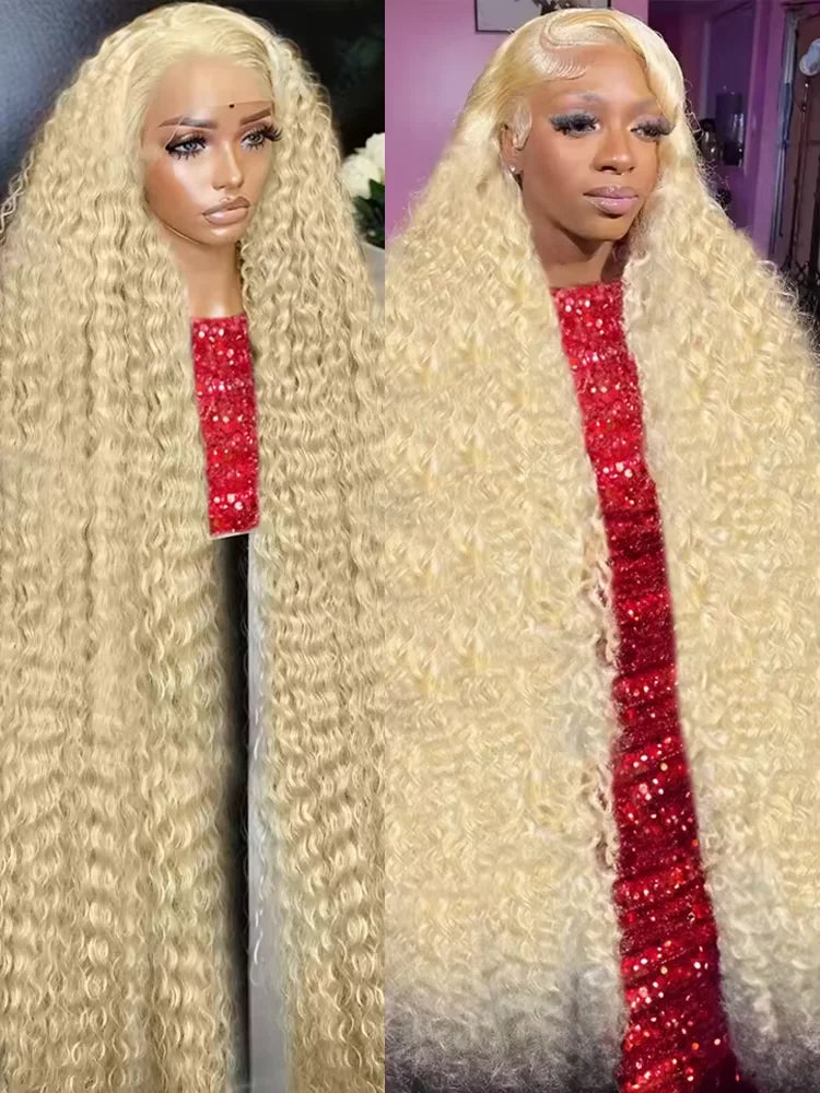 Deep Wave 13x6 HD Lace Frontal Human Hair Wig 30 40 Inch Curly 613 Honey Blonde Water Wave 13x4 Lace Front Wigs For Women 250% Badiee Stylez