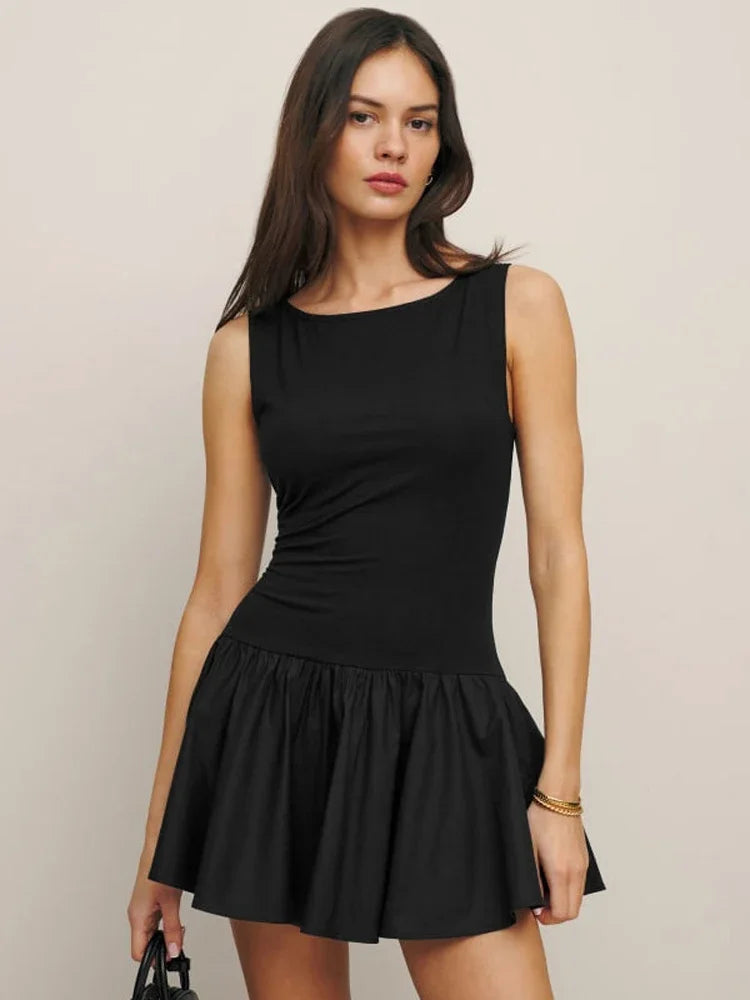 Summer Sleeveless Black Party Club Birthday Mini Pleated Dress Outfits for Women Y2K Streetwear Bodycon Short Dresses Vestido