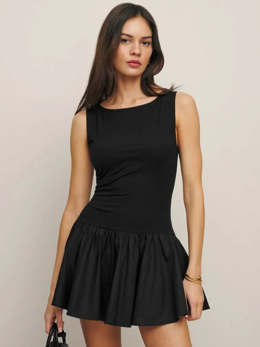 Summer Sleeveless Black Party Club Birthday Mini Pleated Dress Outfits for Women Y2K Streetwear Bodycon Short Dresses Vestido