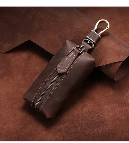 Genuine Leather Zipper Car Key Case Coin Purse Wallet with Key Car Smart Change Purse Coin Pouch Keychain Holder for Men Women