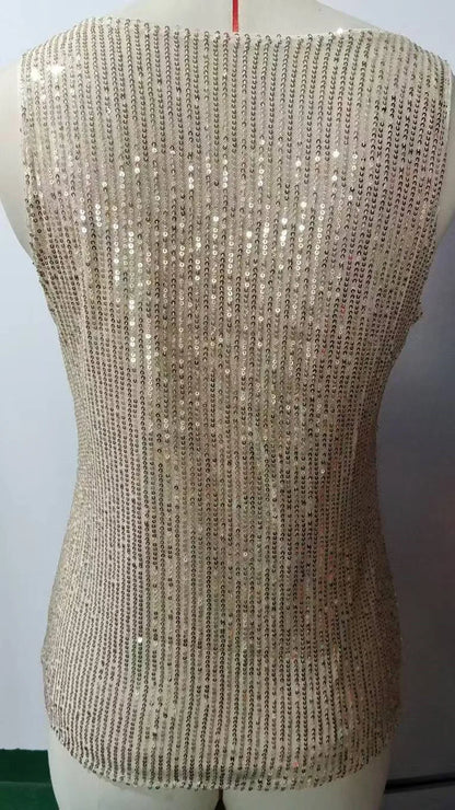 Amazon Quicktrade foreign trade explosion models Europe and the United States sexy ladies sequins summer light mature sexy V-nec