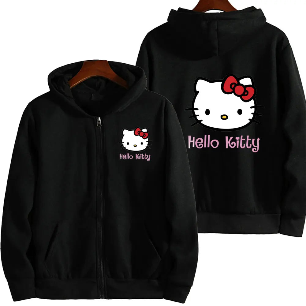 Women's Zipper Hoodie Autumn and Winter New Cute Kawaii Sanrio Hello Kitty Pattern Sweatshirt 2024 Streetwear Women's Clothing Sanrio Hoodie-073