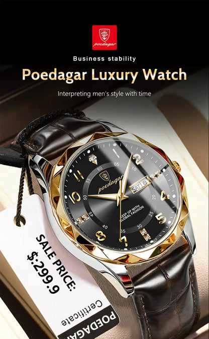 POEDAGAR Luxury High Quality Watches for Men Sport Quartz Leather Man Watch Waterproof Luminous Date Week Men's Watch Male Reloj